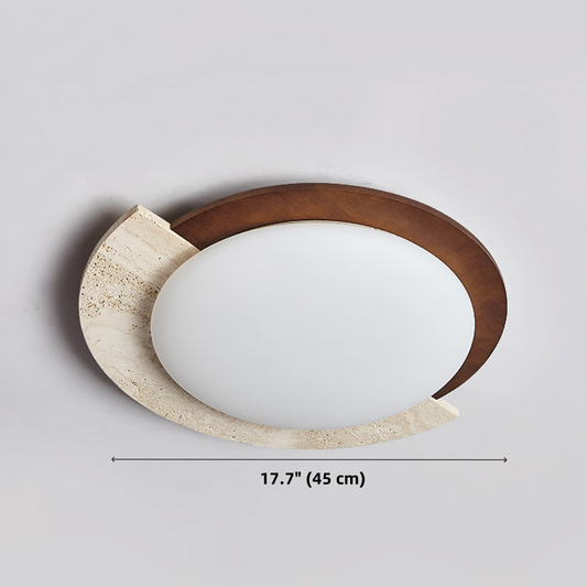 FJFJGO CEILING LIGHTS Wood Flush Mount Ceiling Light Round Shape Farmhouse Natural Stone Ceiling Light Modern Travertine Ceiling Lamp