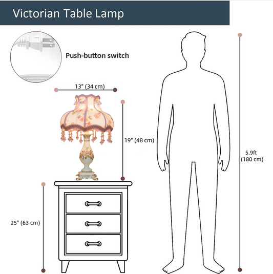 FJFJGO TABLE LAMP Floral Victorian Lamp European Pastoral Night Stand LampRomantic 1 Light Cute Pink Flower Desk Light Vintage Cloth Lace Lampshade with Beaded