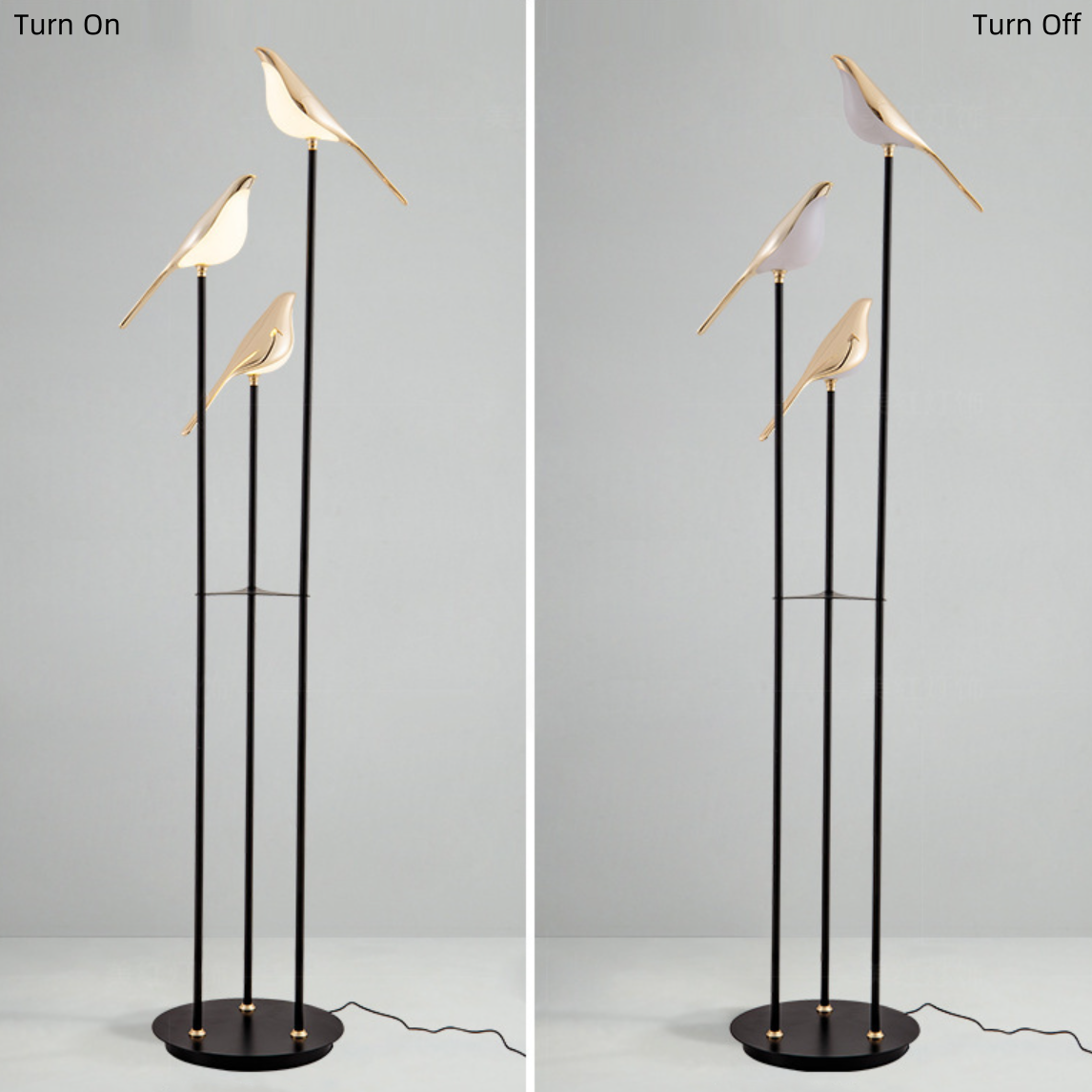 FJFJGO FLOOR LAMP Modern Black and Gold Floor Lamp Unique Lamps Tall Metal Standing Light 3 Vivid Birds Shade Art Deco Floor Lamps - Warm Light