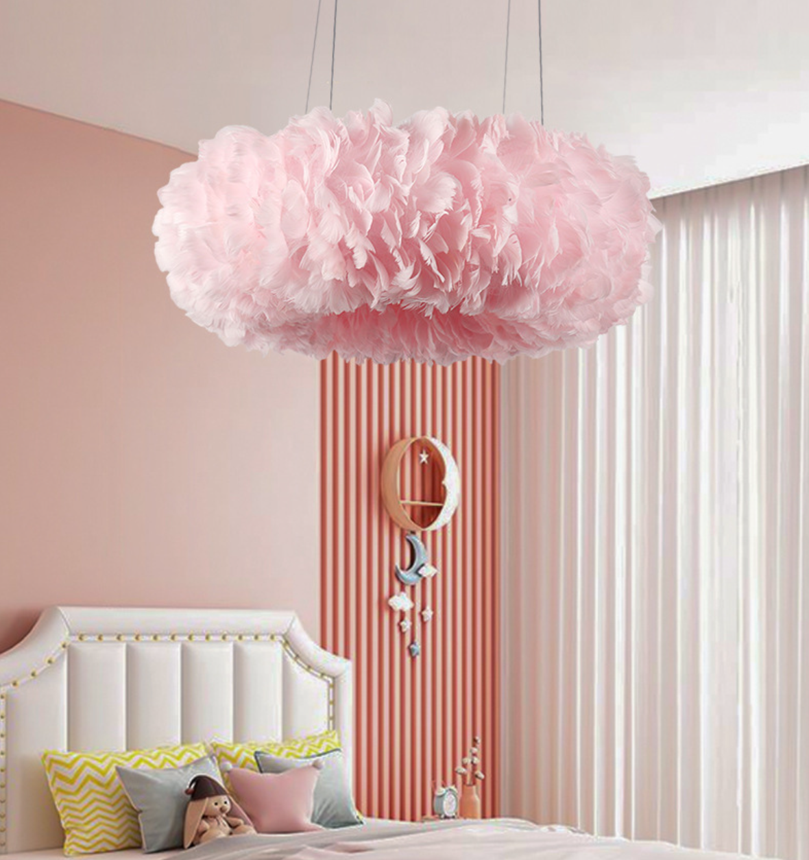 FJFJGO PENDANT LIGHTS Pink Feather Chandelier Girls Room Light Fixture Nordic Feather Pendant Light