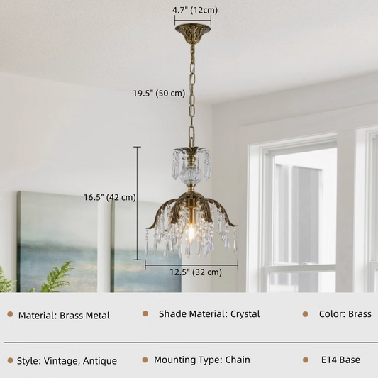 FJFJGO PENDANT LIGHTS Antique Brass Crystal Pendant Light Vintage Crystal Branch Chandelier French Country Lighting