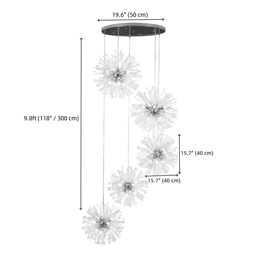 FJFJGO CHANDELIERS Crystal Staircase Chandelier Mid-Century Modern Cluster Pendant Light Gold Firework Chandelier Dandelion Sputnik Light