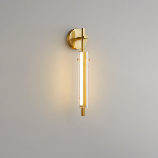 FJFJGO WALL LIGHTS Cylinder Fluted Glass Wall Sconce Brass Wall Lamp Glass Tube Sconce Wall
