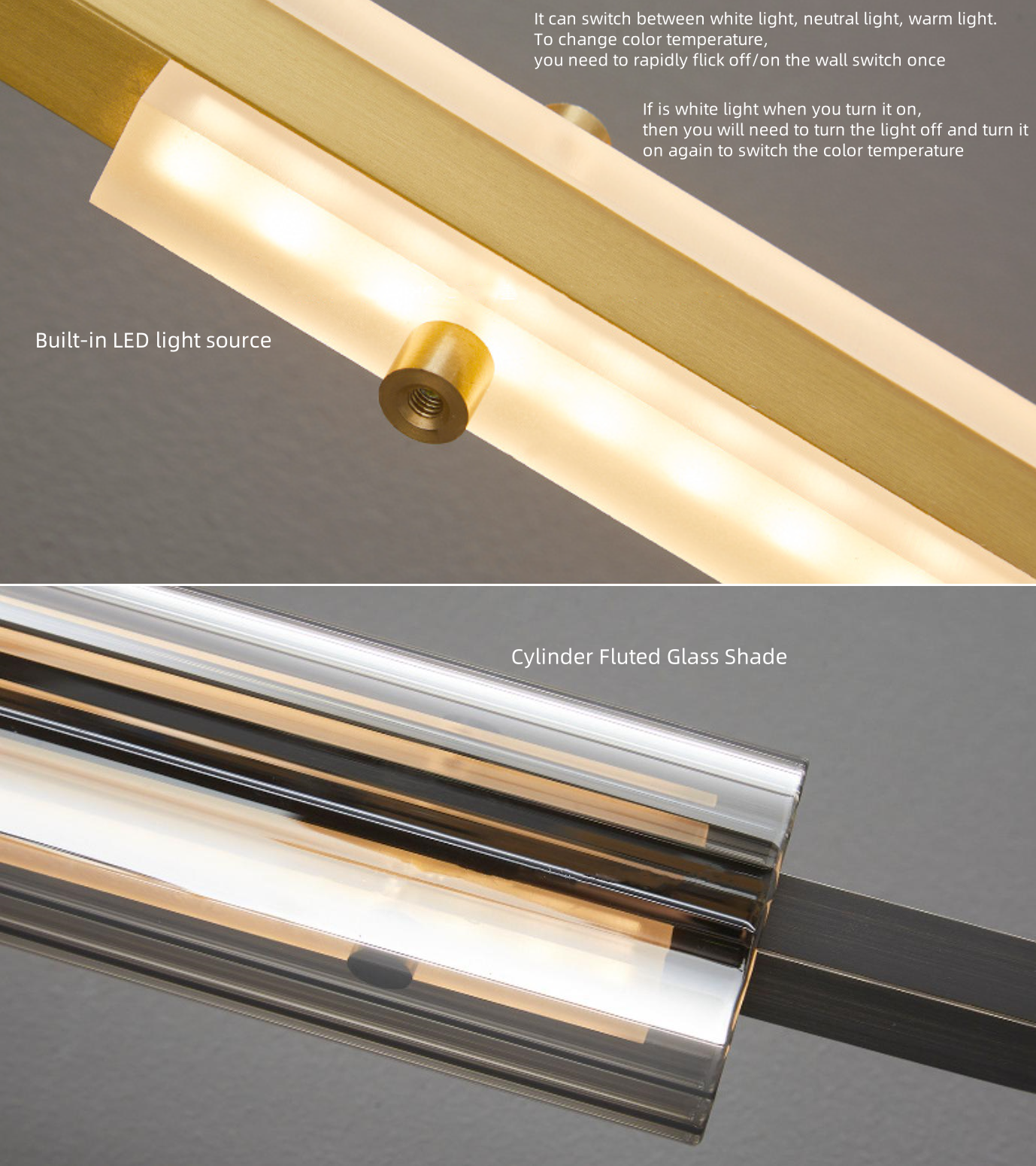 FJFJGO WALL LIGHTS Cylinder Fluted Glass Wall Sconce Brass Wall Lamp Glass Tube Sconce Wall