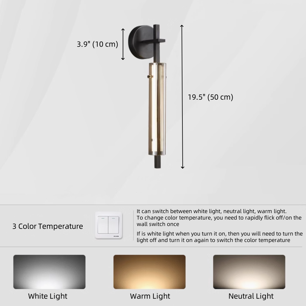 FJFJGO WALL LIGHTS Cylinder Fluted Glass Wall Sconce Brass Wall Lamp Glass Tube Sconce Wall