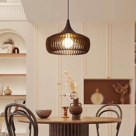 FJFJGO PENDANT LIGHTS Modern Farmhouse Wood Pendant Light Mid-Century Wooden 1 Light Rustic Cage Chandelier