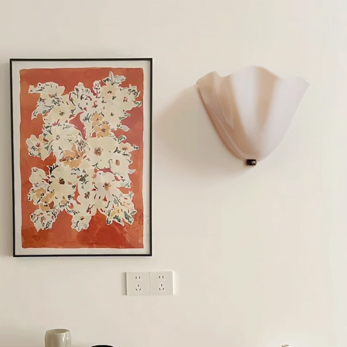 FJFJGO WALL LIGHTS Milk White Glass Wall Sconce Mid-Century Modern Shell Shaped 2 Lights