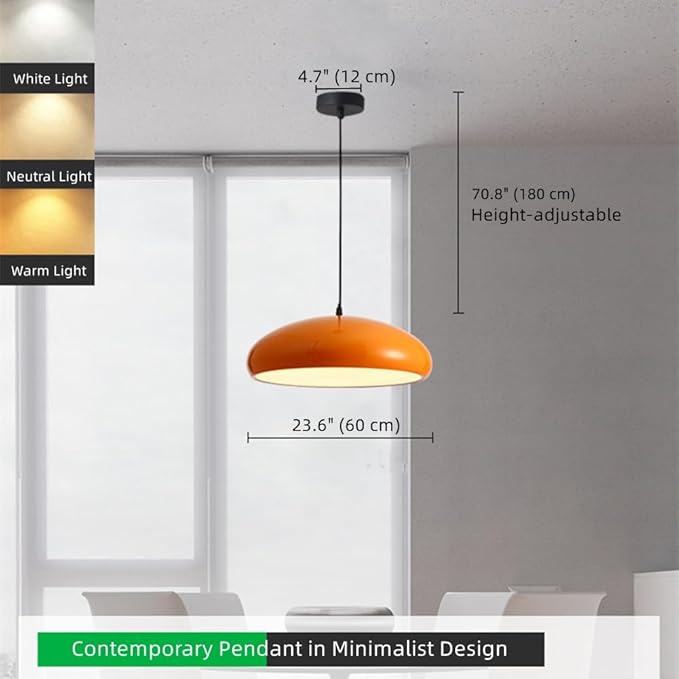 FJFJGO PENDANT LIGHTS Mid-Century Modern Orange Pendant Light Large Dome Chandelier Scandinavian Hanging Lamp