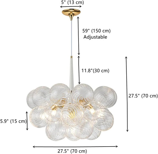 FJFJGO CHANDELIERS Modern Mid-Century Glass Chandelier Bubble Ball Shape 6 Lights Clear Globe Pendant Light Swirled Glass Globes Chandelier for Living Room Dining Room