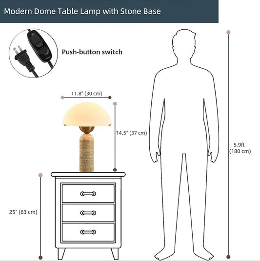 FJFJGO TABLE LAMP White Dome Shaped Table Lamp Frosted Glass Natural Stone Desk Lamp Nightstand Light