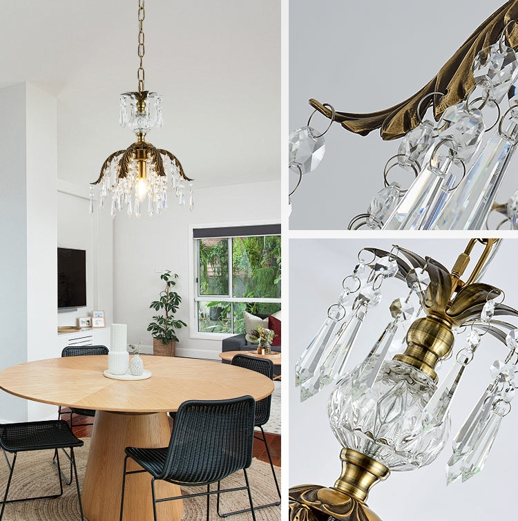 FJFJGO PENDANT LIGHTS Antique Brass Crystal Pendant Light Vintage Crystal Branch Chandelier French Country Lighting