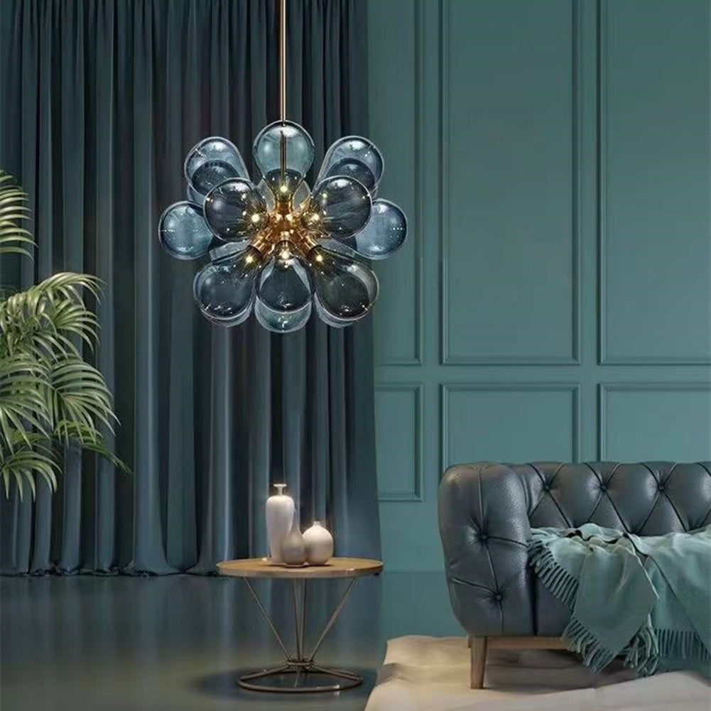 FJFJGO CHANDELIERS Blue Glass Globe Chandelier Mid-Century Modern Semi Flush Mount Ceiling Light