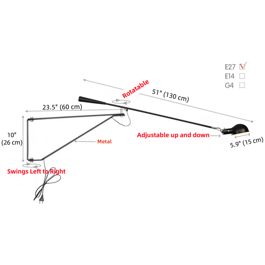 FJFJGO WALL LIGHTS Long Arm Wall Lamp White Modern Plug-in Sconces Wall Lighting