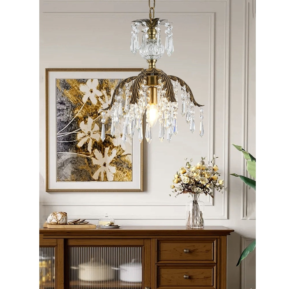 FJFJGO PENDANT LIGHTS Antique Brass Crystal Pendant Light Vintage Crystal Branch Chandelier French Country Lighting