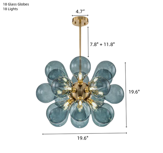 FJFJGO CHANDELIERS Blue Glass Globe Chandelier Mid-Century Modern Semi Flush Mount Ceiling Light