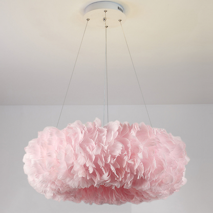 FJFJGO PENDANT LIGHTS Pink Feather Chandelier Girls Room Light Fixture Nordic Feather Pendant Light