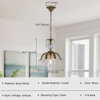FJFJGO PENDANT LIGHTS Antique Brass Crystal Pendant Light Vintage Crystal Branch Chandelier French Country Lighting