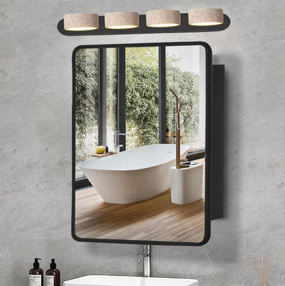FJFJGO WALL LIGHTS Natural Stone Vanity Light Black Farmhouse Bathroom Light Fixtures Travertine Shade Wall Sconce Over Mirror