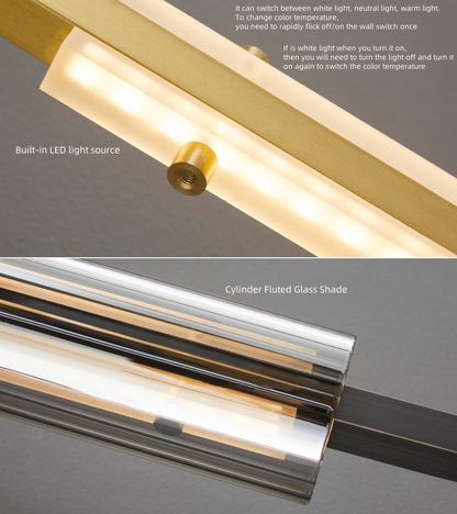 FJFJGO WALL LIGHTS Cylinder Fluted Glass Wall Sconce Brass Wall Lamp Glass Tube Sconce Wall