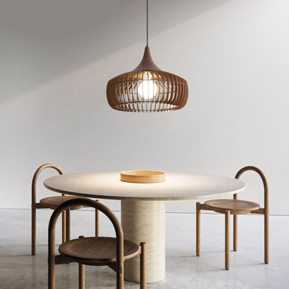 FJFJGO PENDANT LIGHTS Modern Farmhouse Wood Pendant Light Mid-Century Wooden 1 Light Rustic Cage Chandelier