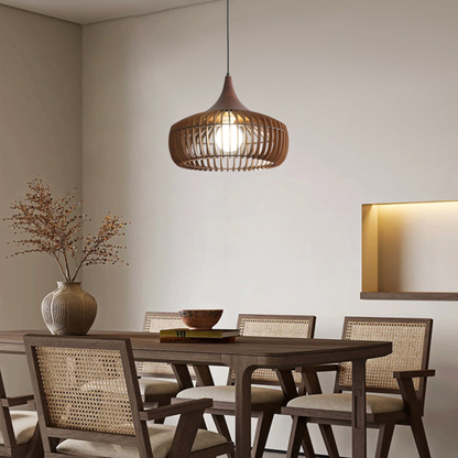 FJFJGO PENDANT LIGHTS Modern Farmhouse Wood Pendant Light Mid-Century Wooden 1 Light Rustic Cage Chandelier
