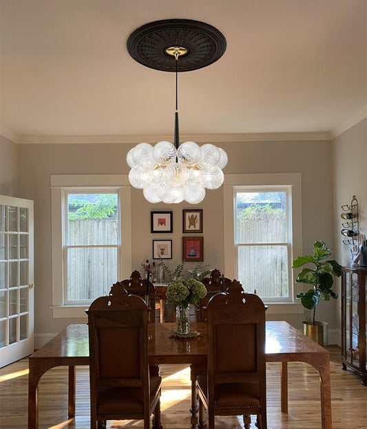 FJFJGO CHANDELIERS Modern Mid-Century Glass Chandelier Bubble Ball Shape 6 Lights Clear Globe Pendant Light Swirled Glass Globes Chandelier for Living Room Dining Room