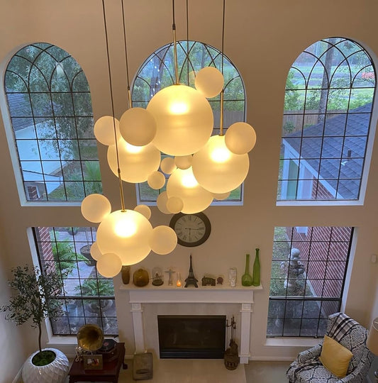 FJFJGO CHANDELIERS White Frosted Glass Globe Chandelier Bubble Cluster Pendant Lighting