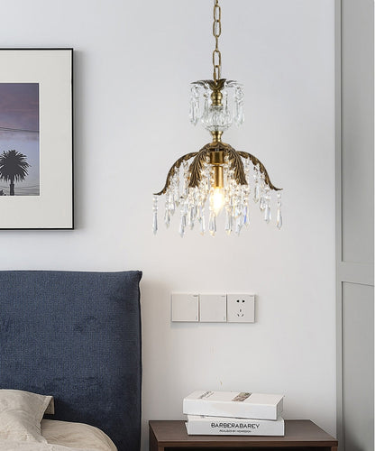 FJFJGO PENDANT LIGHTS Antique Brass Crystal Pendant Light Vintage Crystal Branch Chandelier French Country Lighting