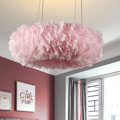 FJFJGO PENDANT LIGHTS Pink Feather Chandelier Girls Room Light Fixture Nordic Feather Pendant Light