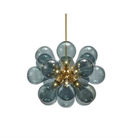 FJFJGO CHANDELIERS Blue Glass Globe Chandelier Mid-Century Modern Semi Flush Mount Ceiling Light