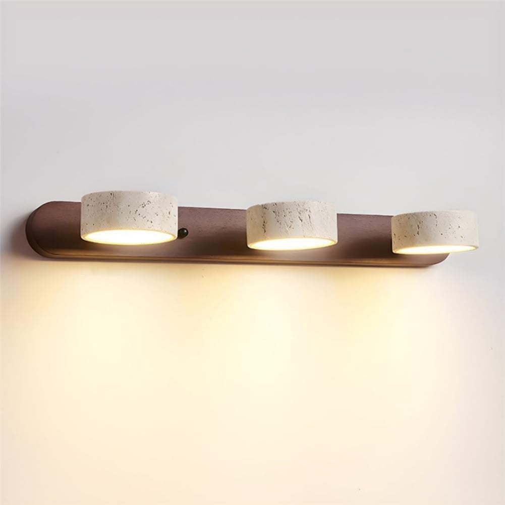 FJFJGO WALL LIGHTS Walnut Wood Farmhouse Bathroom Vanity Light 3 Lights Natural Stone Wall Sconce Light Over Mirror