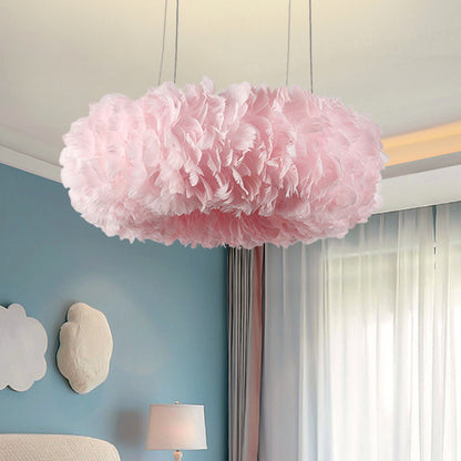 FJFJGO PENDANT LIGHTS Pink Feather Chandelier Girls Room Light Fixture Nordic Feather Pendant Light