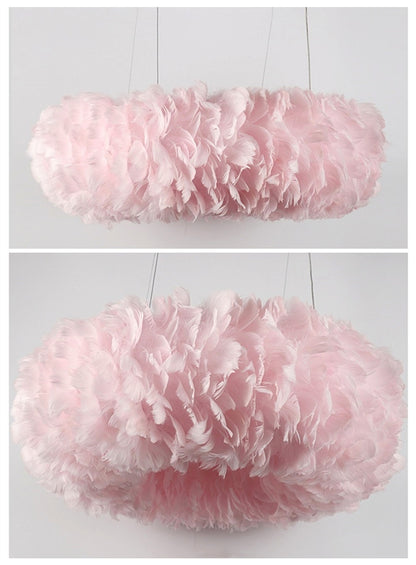 FJFJGO PENDANT LIGHTS Pink Feather Chandelier Girls Room Light Fixture Nordic Feather Pendant Light